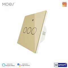   MOES WRS-EU3-L-GD-MS WiFi+RF intelligens fali erintokapcsolo, arany, 3 koros (nulla nelkul)