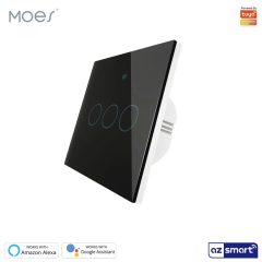   MOES WRS-EU3-BK-MS WiFi+RF intelligens fali erintokapcsolo, fekete, 3 koros