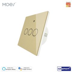   MOES WRS-EU3-GD-MS WiFi+RF intelligens fali erintokapcsolo, arany, 3 koros