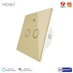   MOES ZS-EU2-GD-MS ZigBee intelligens fali erintokapcsolo, arany, 2 koros (nullaval/nulla nelkul)