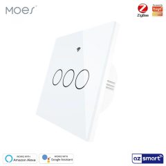   MOES ZS-EU3-WH-MS ZigBee intelligens fali erintokapcsolo, feher,3 koros feher(nullaval/nulla nelkul)