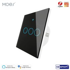   MOES ZS-EU3-BK-MS ZigBee intelligens fali erintokapcsolo, fekete, 3 koros (nullaval/nulla nelkul)