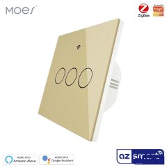   MOES ZS-EU3-BK-MS ZigBee intelligens fali erintokapcsolo, arany, 3 koros (nullaval/nulla nelkul)